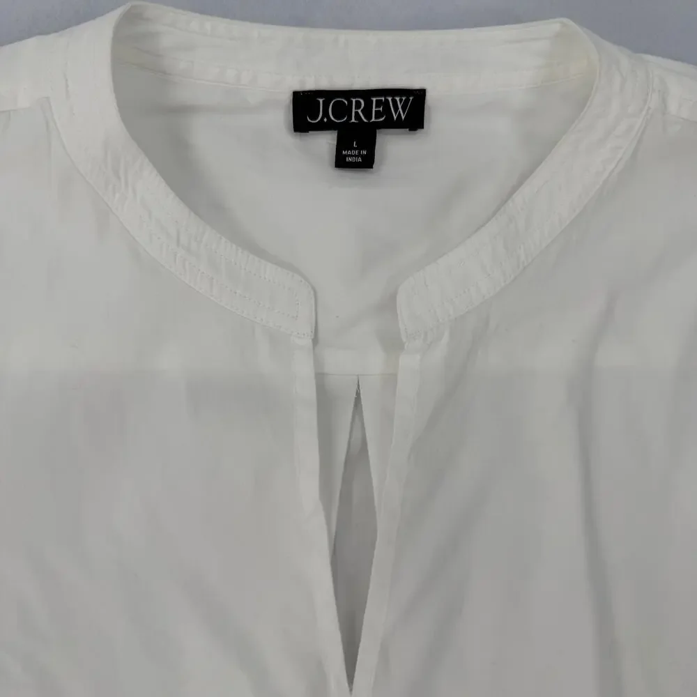 J.Crew White Cotton Poplin Delilah Puff Sleeve Ruffle Hem Mini Dress Size L